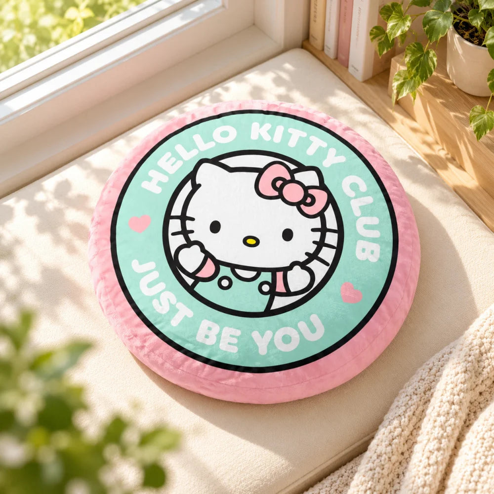 Hello Kitty 3D Dekokissen rund 35 cm Club-Motiv Rosa Mint - WS-Trend.de