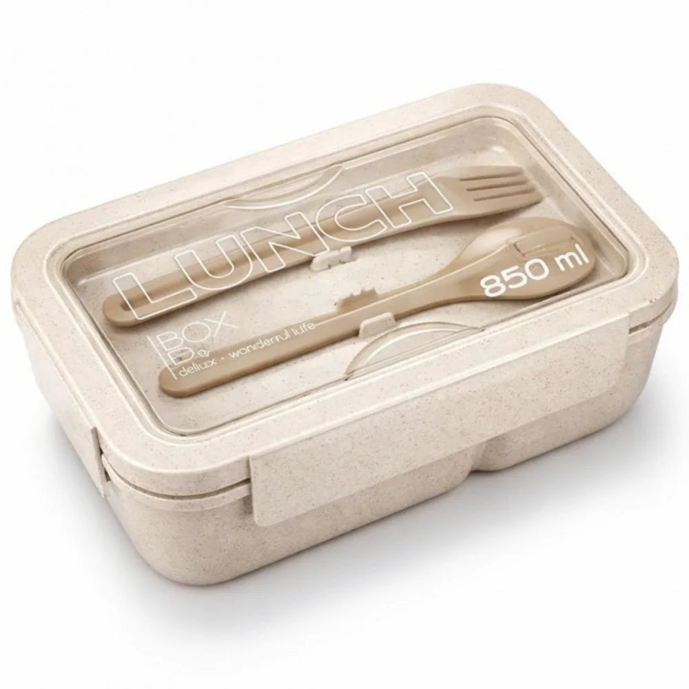 3-teiliges Kinder-Lunch-Set – Brotdose 850 ml mit Doppel-Fächer Besteck - WS-Trend.de