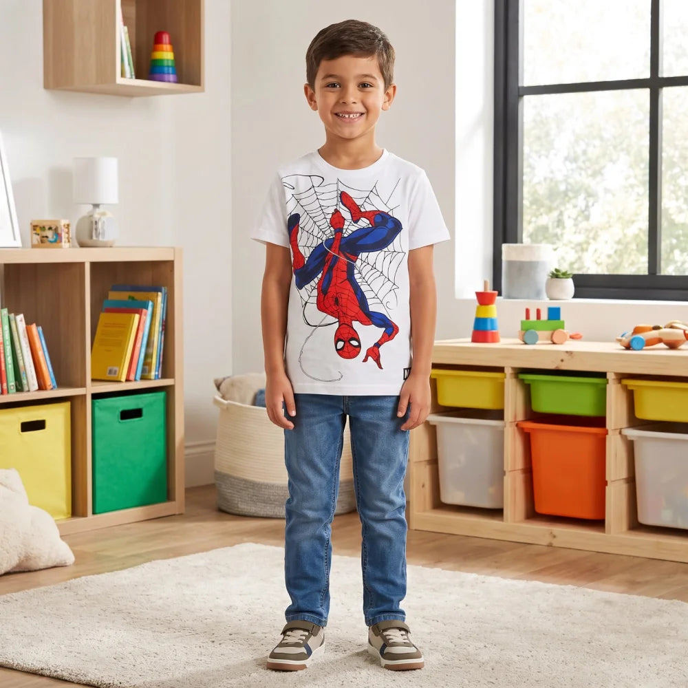 Marvel Spiderman T-Shirt Kurzarm Kinder Jungen Shirt 104-116 Baumwolle Rot Weiß - WS-Trend.de