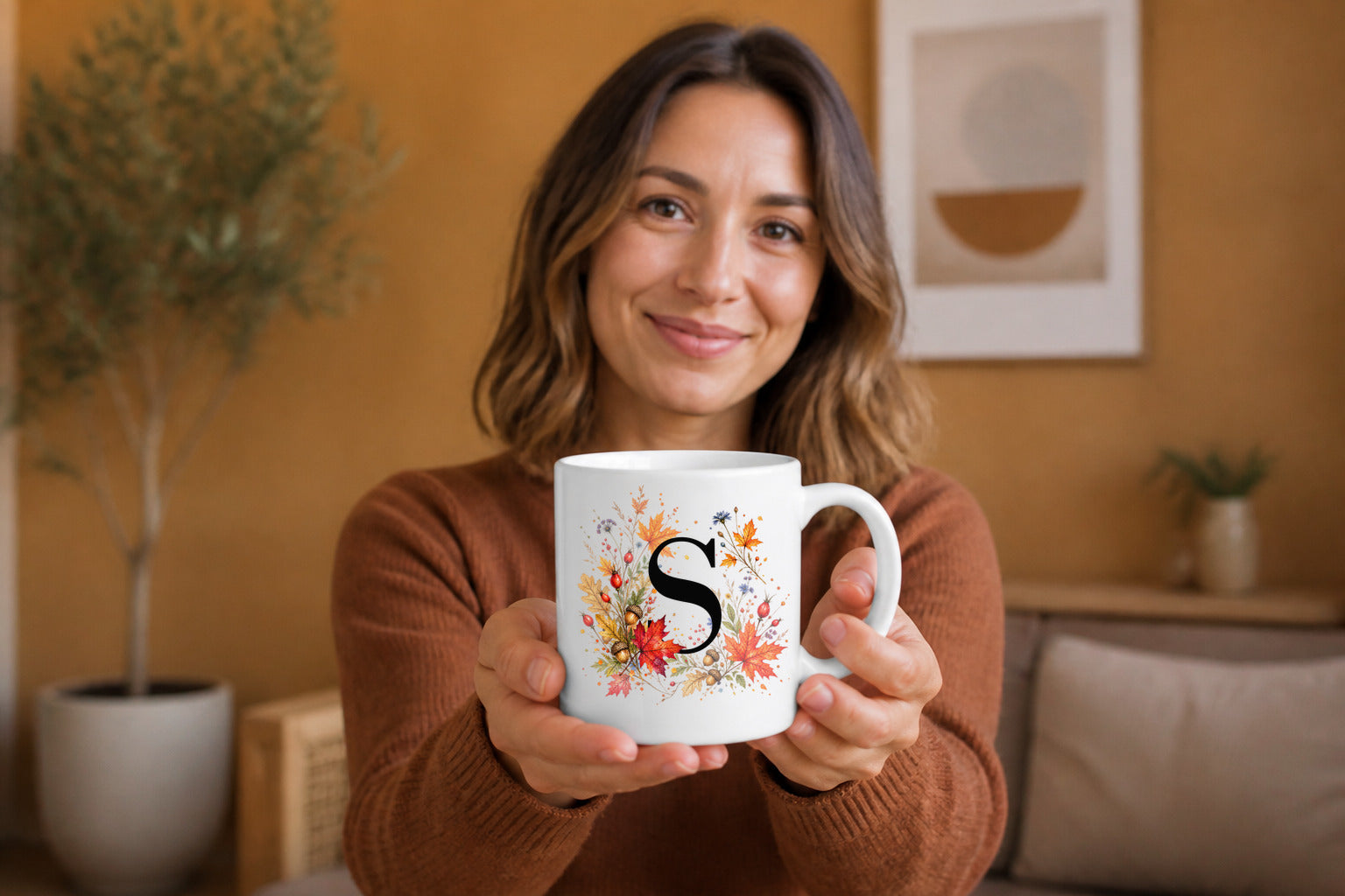 Herbst Tasse A-Z Buchstaben 325 ml Keramik Geschenkidee personalisiert