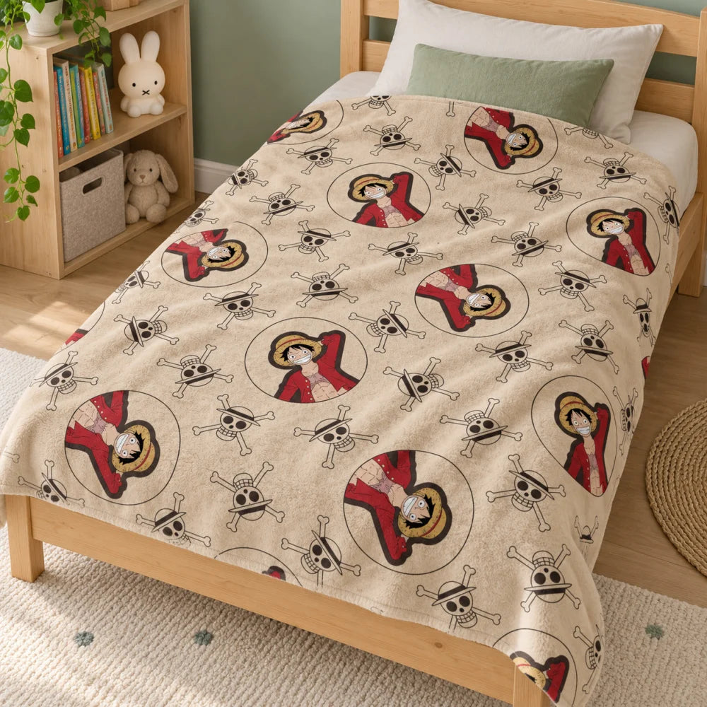 One Piece Ruffy Flanell-Kuscheldecke 110x150 cm Beige - WS-Trend.de