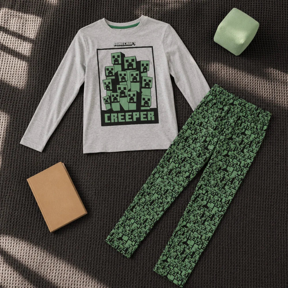 Schlafanzug Minecraft Creeper Gamer Jungen Kinder lang Pyjama - WS-Trend.de