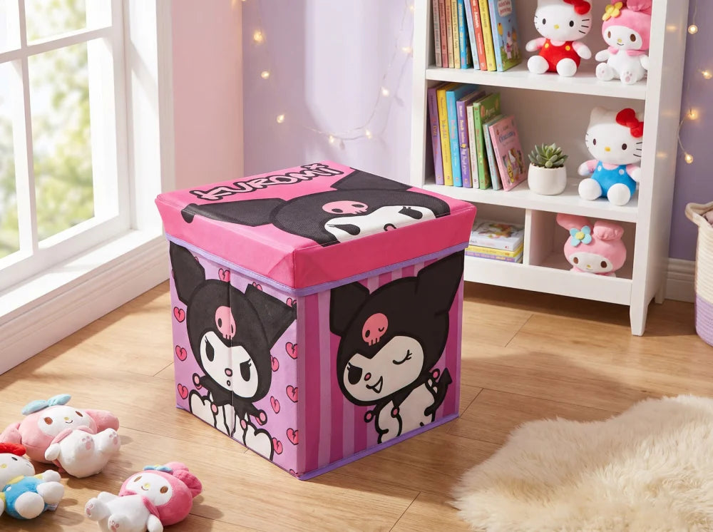 Hello Kitty Kuromi Kinder Spielzeug Korb Spielzeugkorb Deckel 30x30x30 cm - WS-Trend.de