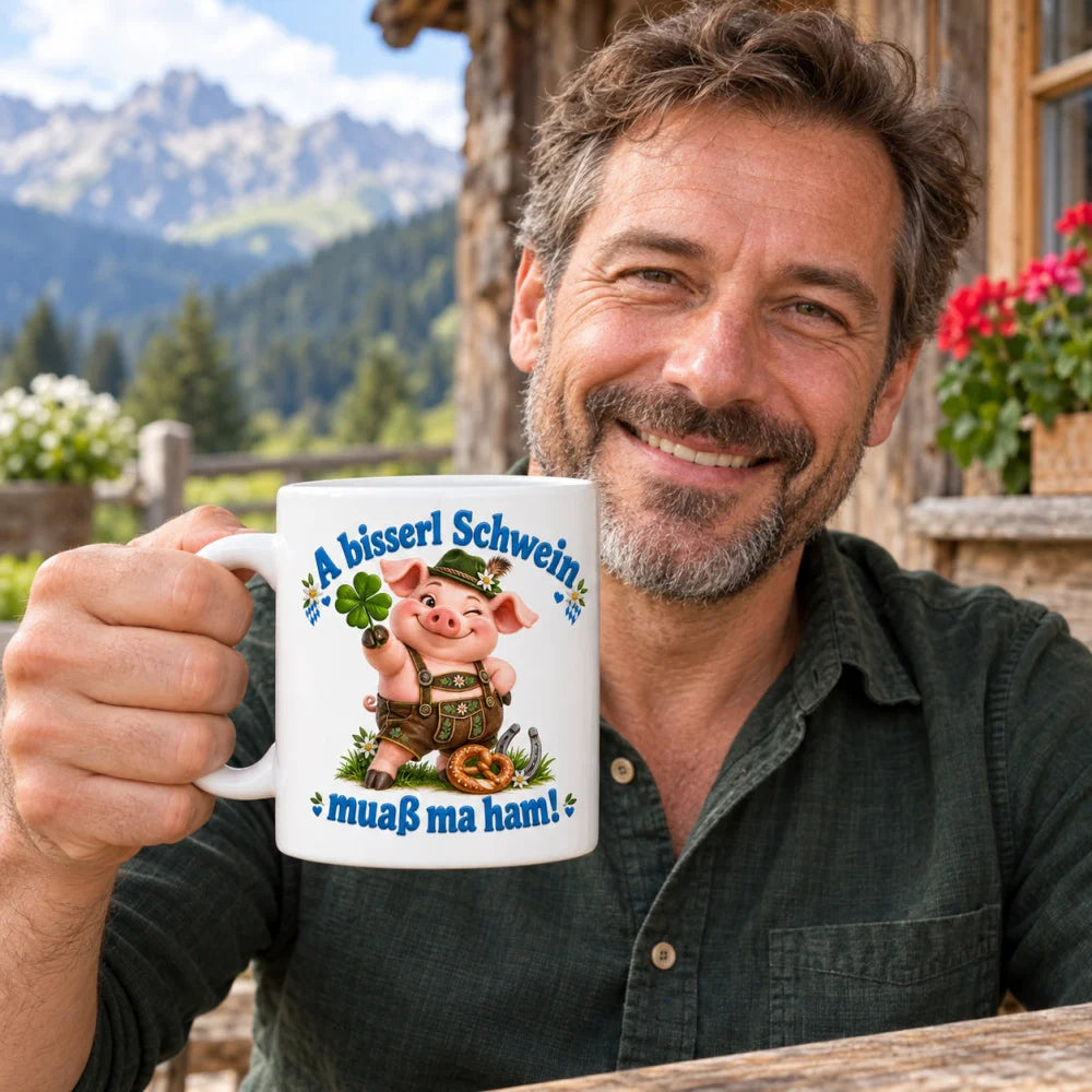 WS-Trend Schweinderl Tasse bayerischer Spruch Keramik 330 ml fürs Büro - WS-Trend.de