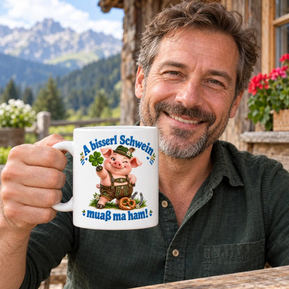 WS-Trend Schweinderl Tasse bayerischer Spruch Keramik 330 ml fürs Büro - WS-Trend.de