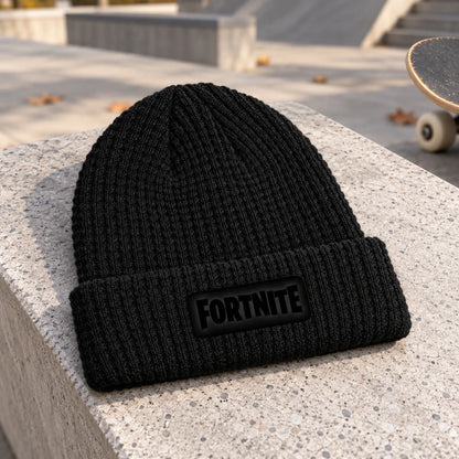 Fortnite Jungen Wintermütze Beanie Schwarz mit Logo-Patch Gr. 54–56 - WS-Trend.de
