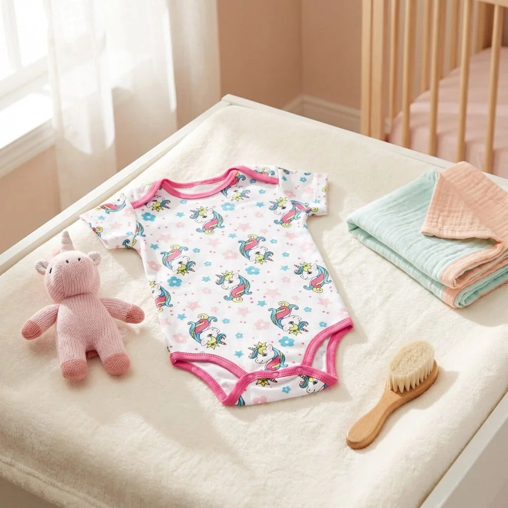 Baby 2er Pack kurzarm Body Strampler Schlafanzug Gr. 74-86 Einhorn Vogel - WS-Trend.de