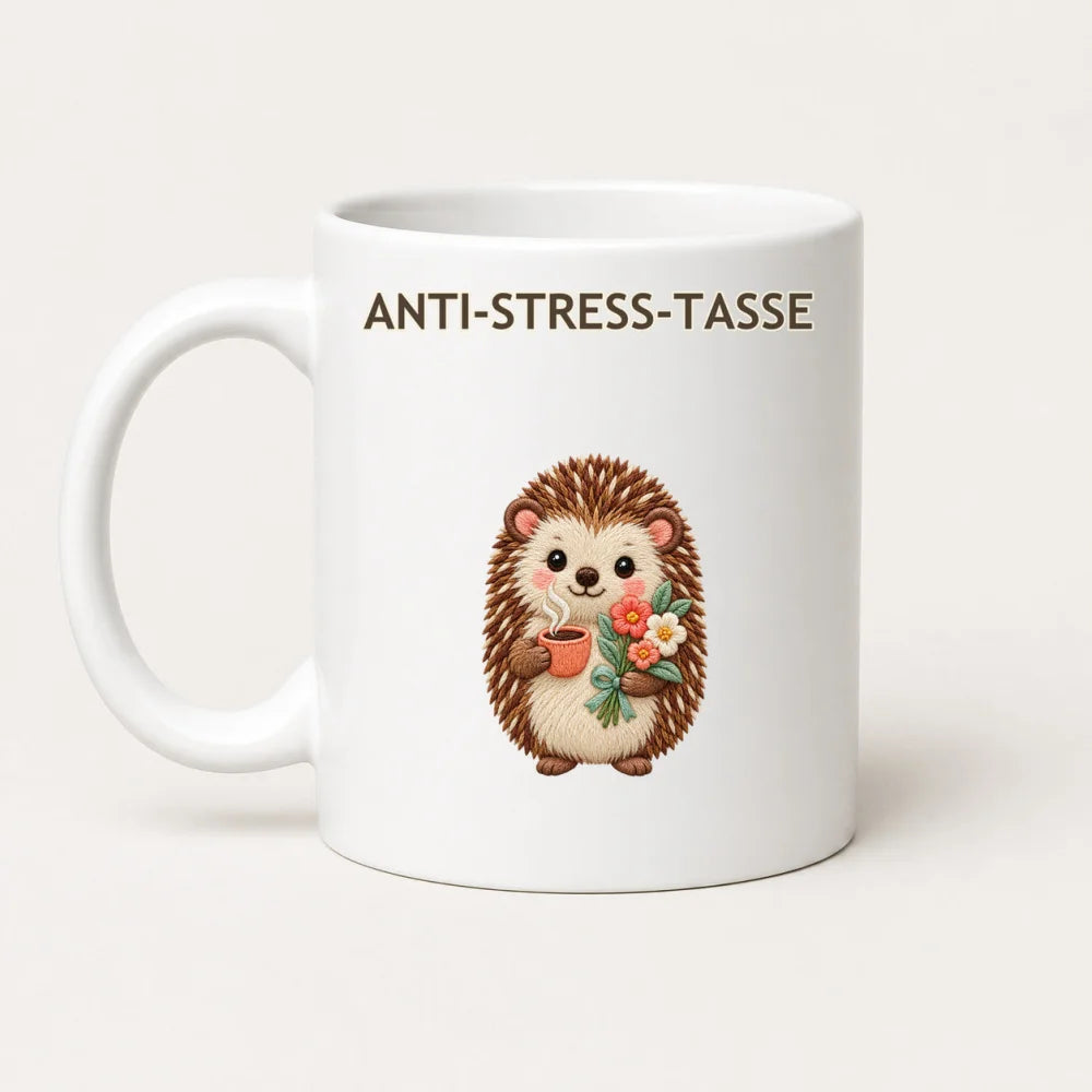 Anti-Stress-Tasse Igel – Stickerei-Look Keramikbecher 325 ml - WS-Trend.de