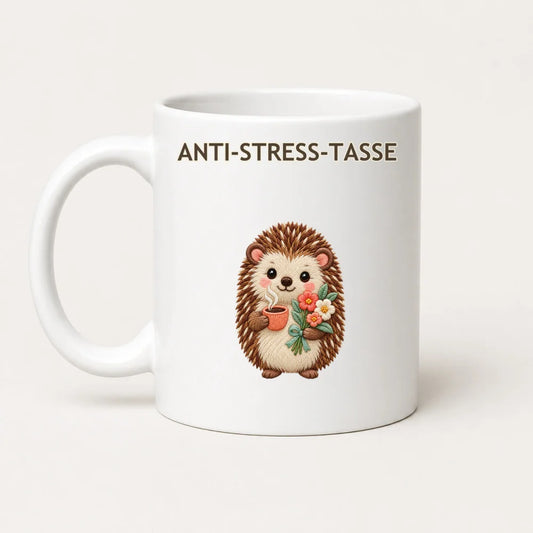 Anti-Stress-Tasse Igel – Stickerei-Look Keramikbecher 325 ml - WS-Trend.de