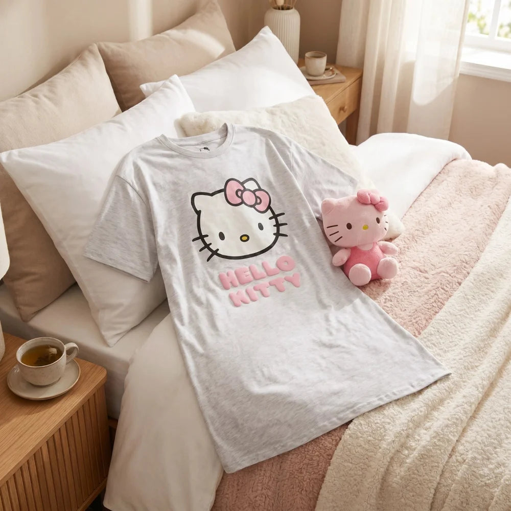 Schlafanzug Hello Kitty Classic Damen kurzarm Schlafshirt Shirt Nachtshirt Gr S-XL - WS-Trend.de