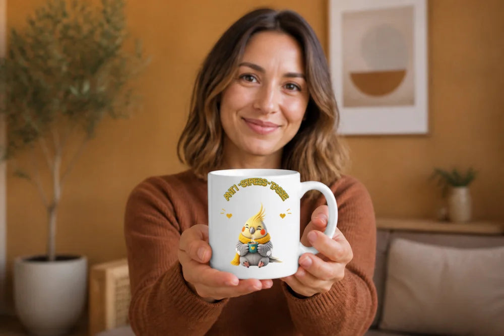 Anti-Stress-Tasse Nymphensittich 325 ml Keramik Kaffeebecher Geschenk - WS-Trend.de