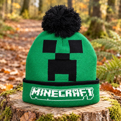 Minecraft Creeper Kinder-Bommelmütze grün-schwarz Größe 54/56 - WS-Trend.de