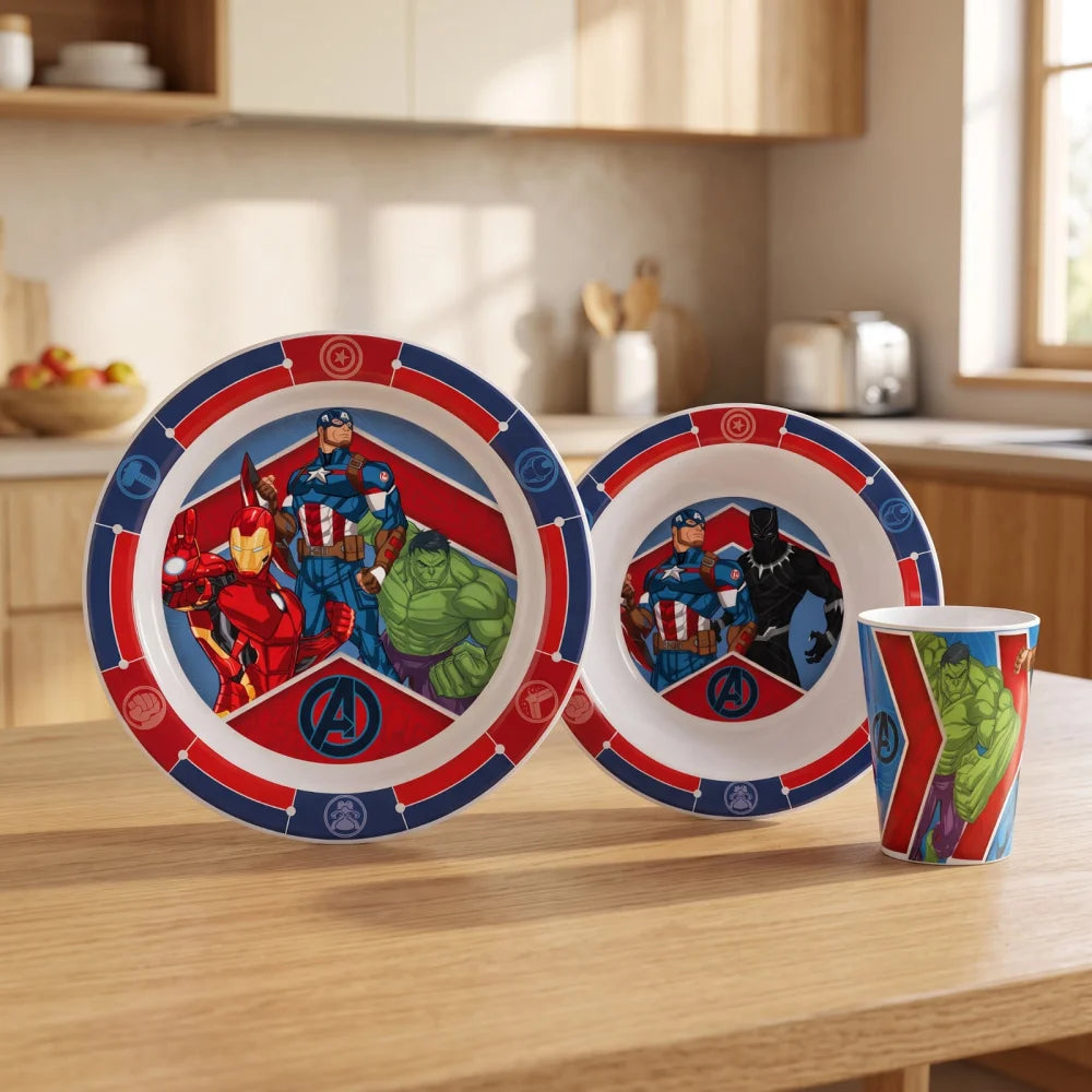 Marvel Avengers Kinder Geschirr-Set 3 teilig Becher Teller Schüssel Thor Hulk - WS-Trend.de