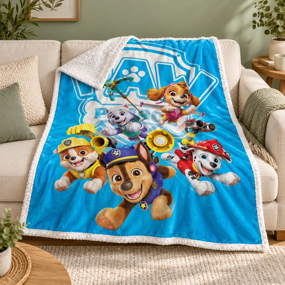 Paw Patrol Flanell-Kuscheldecke 120x150 cm Türkis flauschige Rückseite - WS-Trend.de