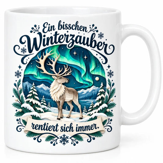Rentier Wintertasse mit Spruch Keramik 330ml Geschenk fuer Tierfreunde - WS-Trend.de