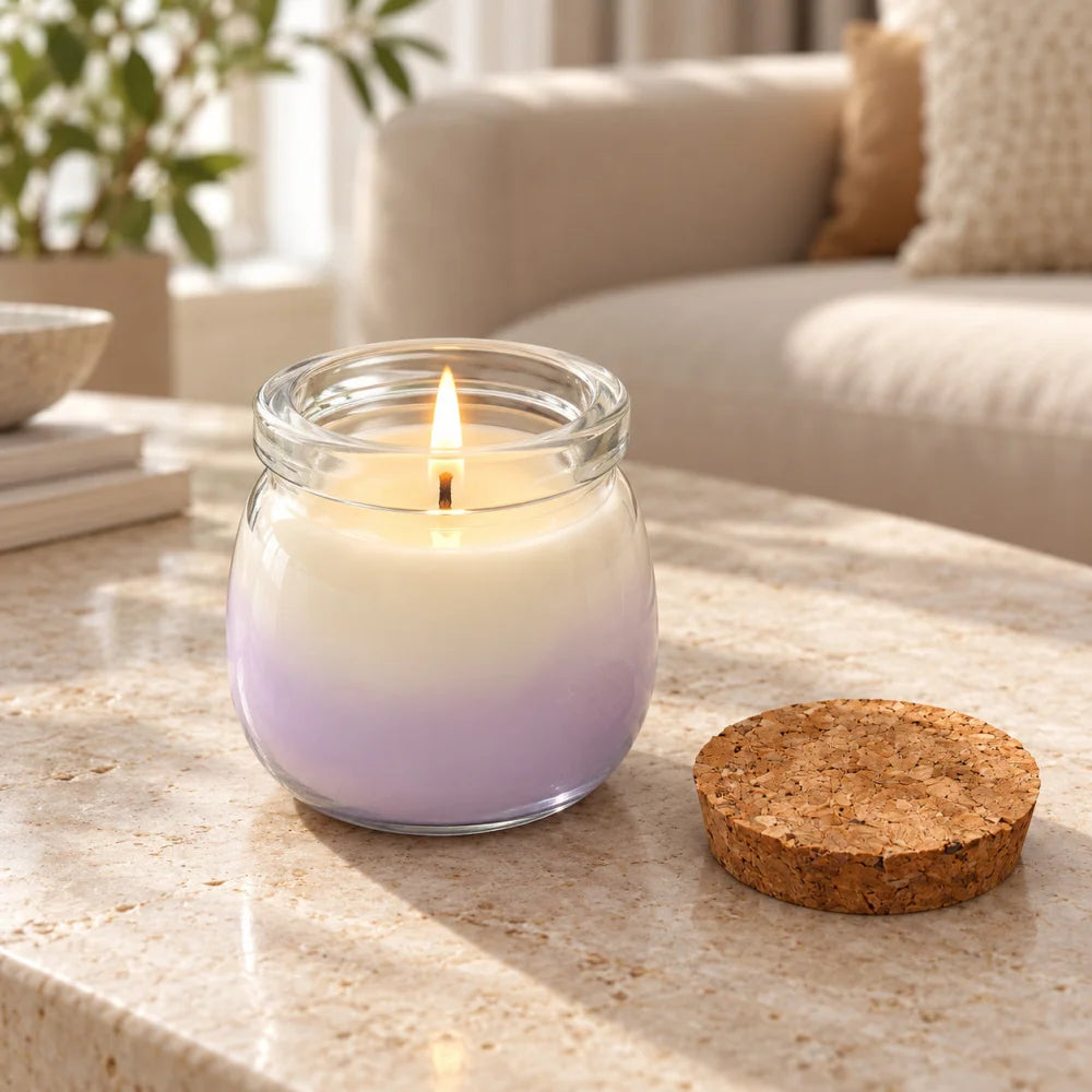 Handgemachte Sojawachskerze im Glas mit Korkdeckel duftfrei 190 g - WS-Trend.de