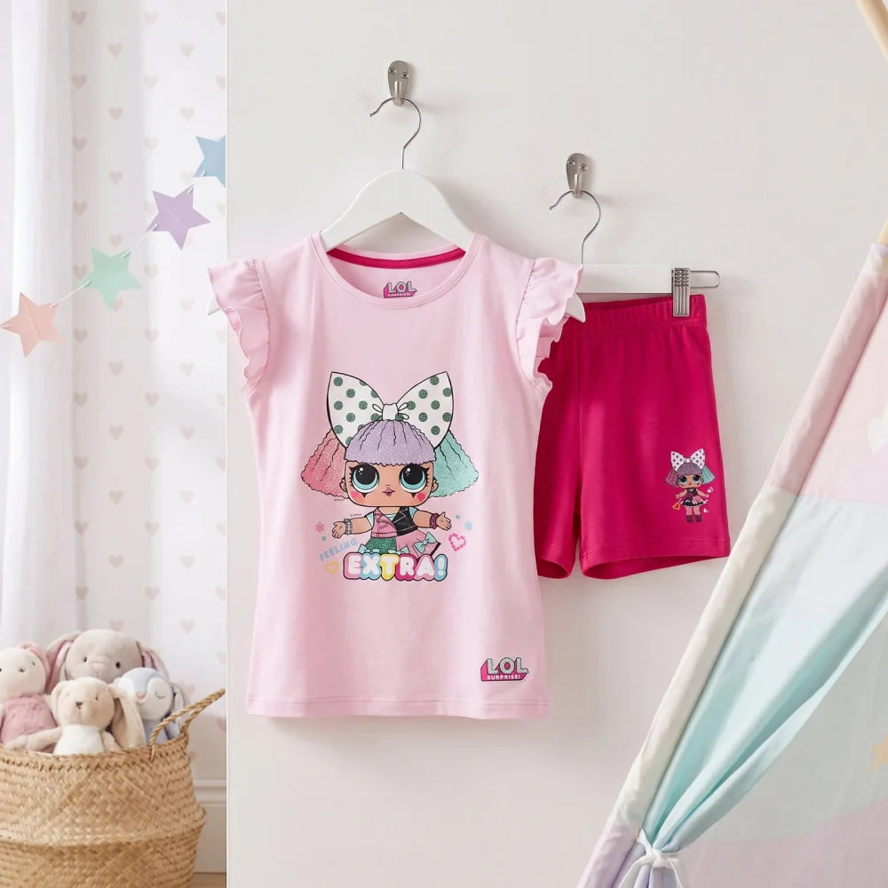 LOL Surprise Kinder kurzarm Schlafanzug Pyjama 98 bis 122 Baumwolle Grün Rosa - WS-Trend.de