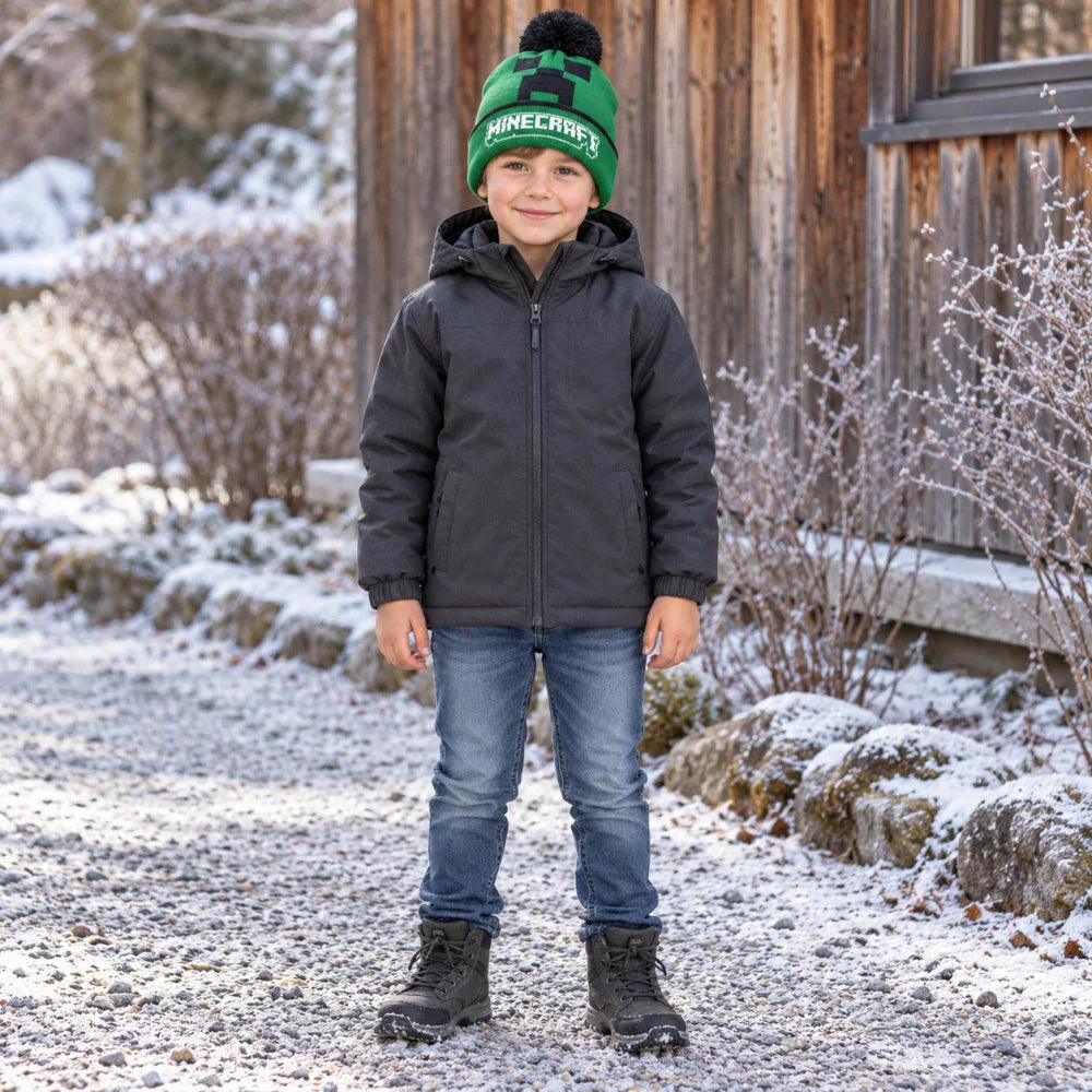 Minecraft Creeper Kinder-Bommelmütze grün-schwarz Größe 54/56 - WS-Trend.de