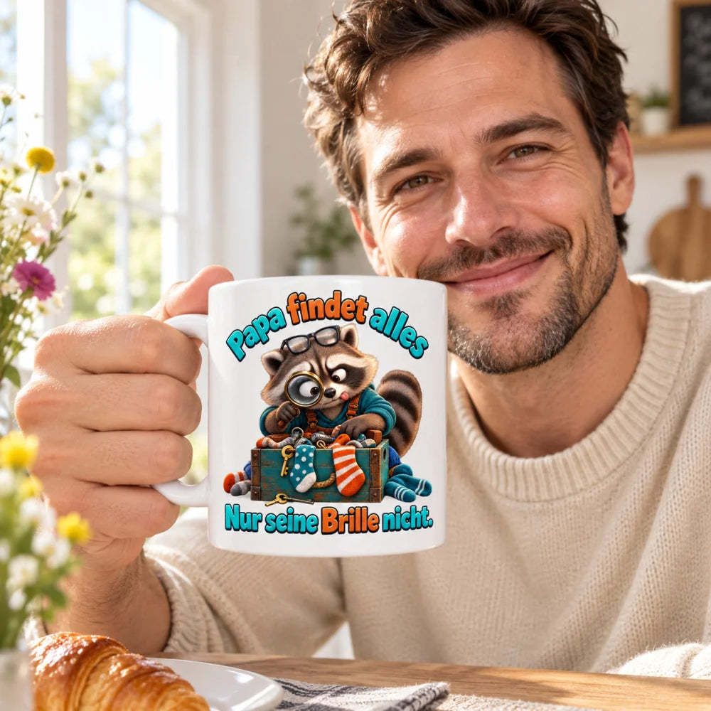 WS-Trend Waschbärpapa Kaffeetasse Keramik 330 ml Geschenk zum Vatertag - WS-Trend.de
