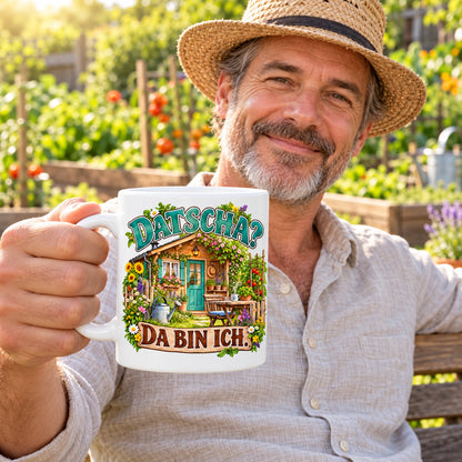 Garten Tasse Spruch Keramik 330ml Geschenk Datscha Schrebergarten bunt