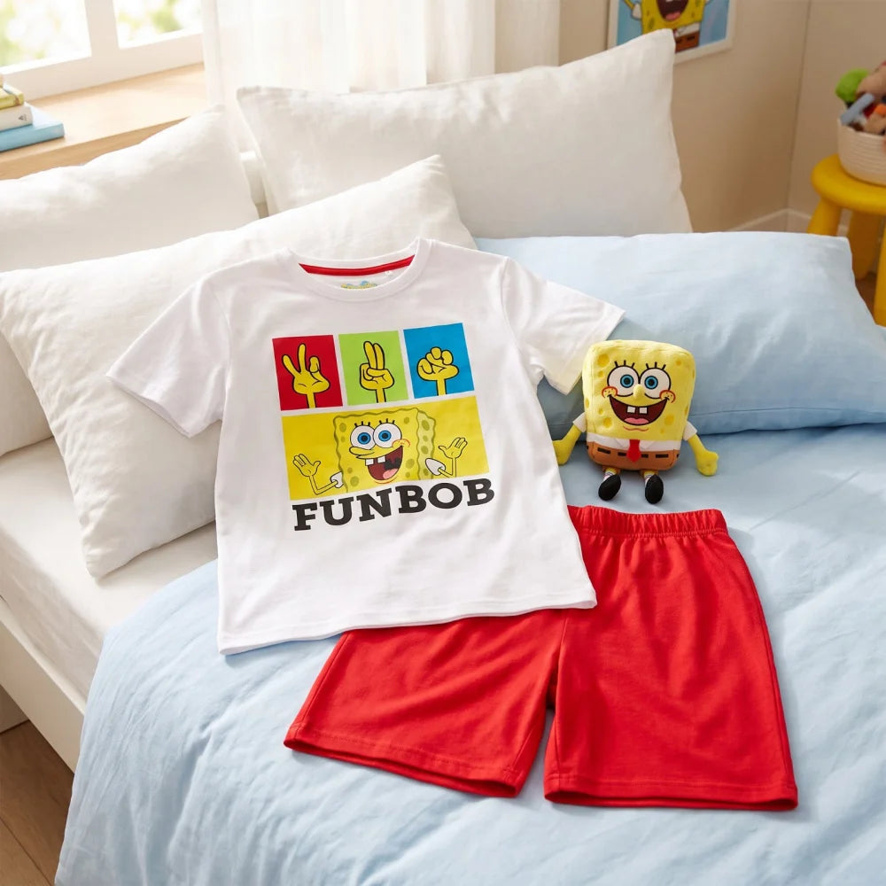 Spongebob Schwammkopf Kinder Schlafanzug Pyjama kurz 104 - 134 baumwolle - WS-Trend.de