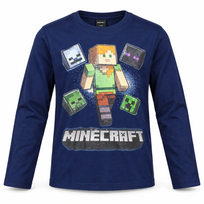 Minecraft Alex Jungen Langarmshirt Baumwolle Blau oder Grau 116–146 - WS-Trend.de