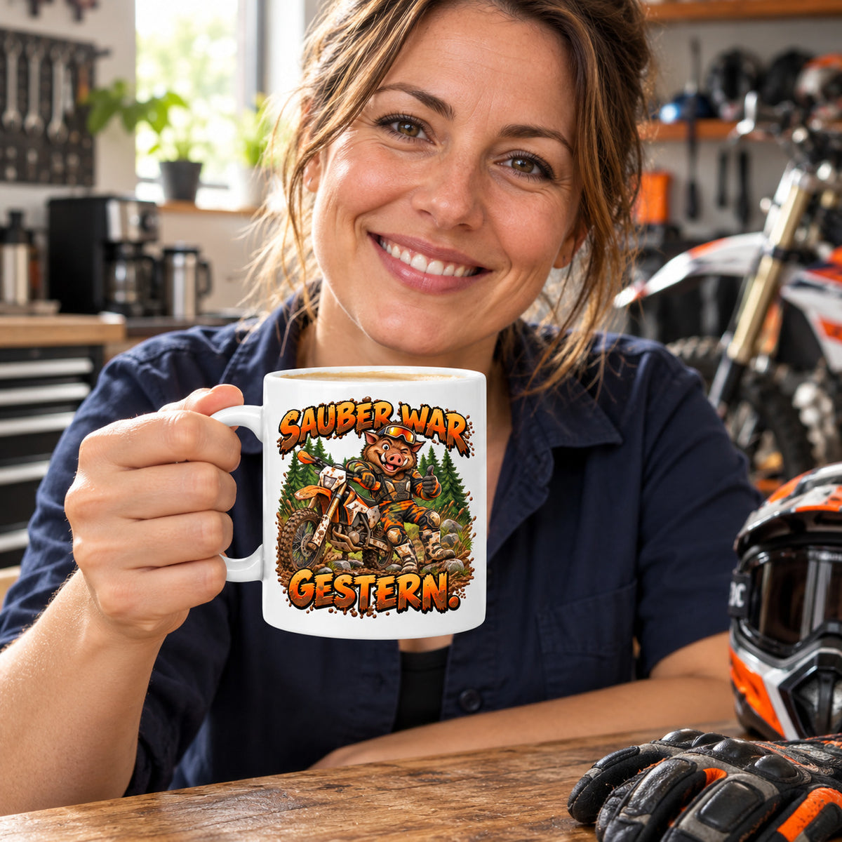 Motorrad Tasse Spruch Keramik 330ml Biker Geschenk beidseitig bedruckt