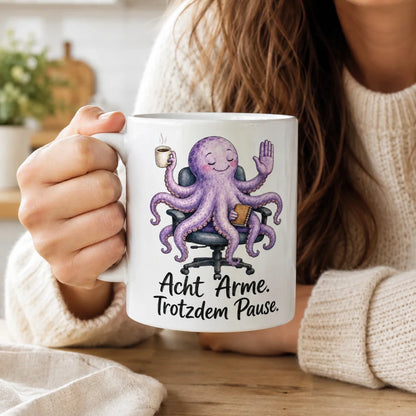 Pausen-Oktopus Kaffeetasse - lustiger Spruch - weiß aus Keramik 330 ml - WS-Trend.de