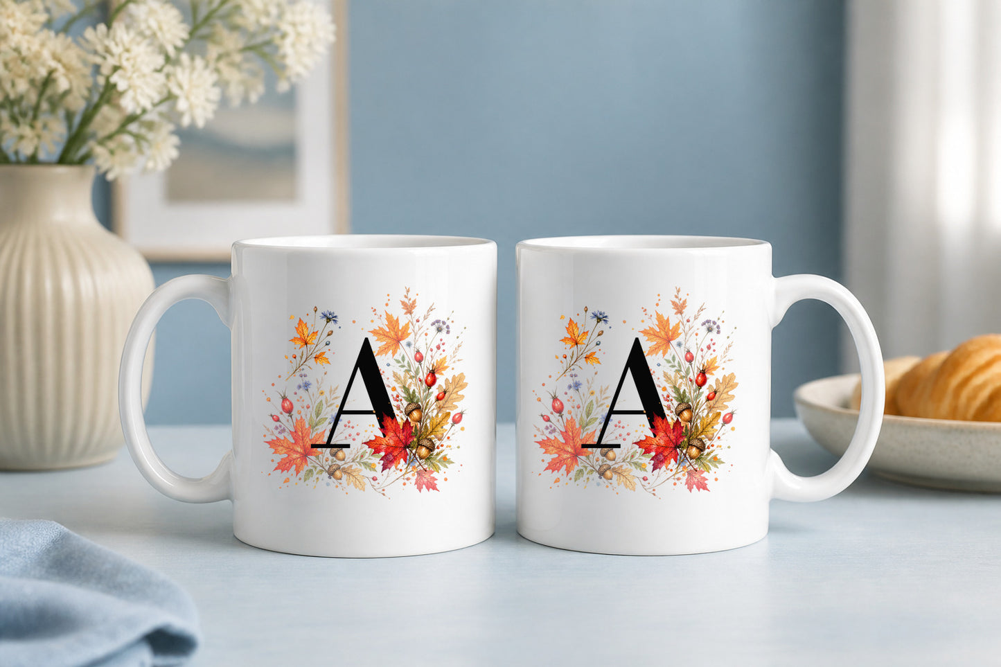 Herbst Tasse A-Z Buchstaben 325 ml Keramik Geschenkidee personalisiert