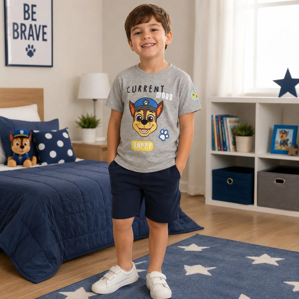 Print-Shirt PAW PATROL Chase Jungen T-Shirt kurzarm 98–128 Baumwolle Grau/Weiß - WS-Trend.de