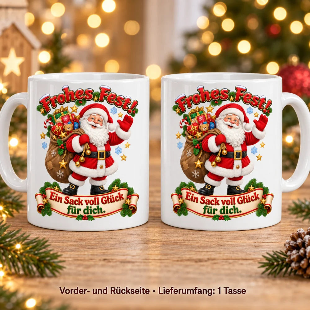 WS-Trend Sack voll Glück Weihnachtsmann Tasse 330 ml festlich bedruckt - WS-Trend.de