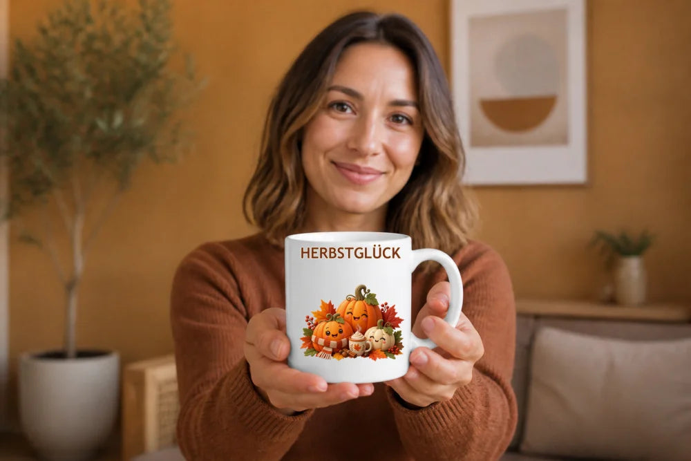 Herbstglück Kürbis Tasse – Keramikbecher 325 ml Herbstgeschenk - WS-Trend.de