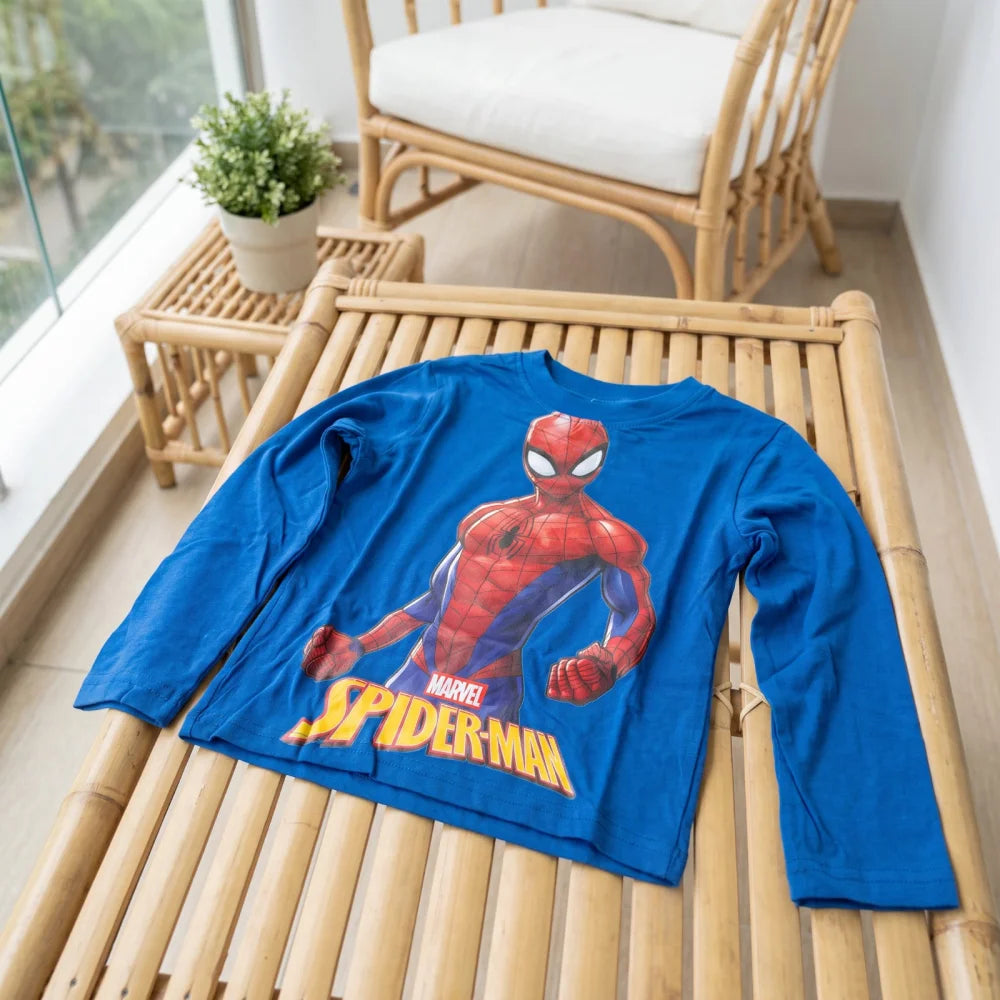 Marvel Spider-Man Jungen Langarmshirt Baumwolle Dunkelblau oder Hellblau 98–128 - WS-Trend.de