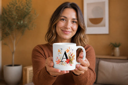 Herbst Tasse A-Z Buchstaben 325 ml Keramik Geschenkidee personalisiert