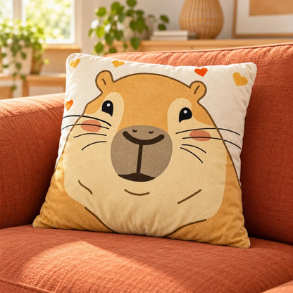 Capibara Velours-Dekokissen mit Herzen 35x35x5 cm - WS-Trend.de