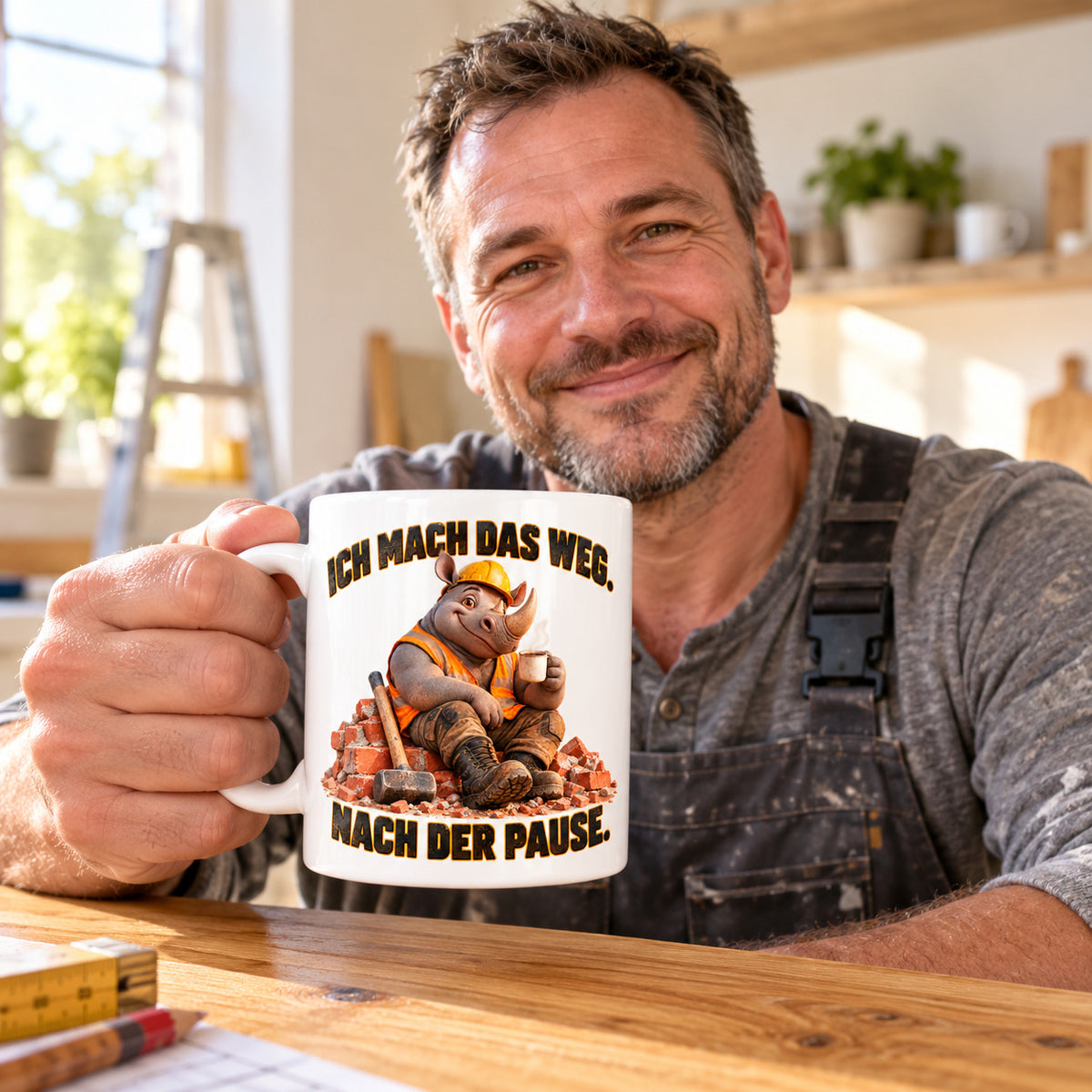 Baustellen Tasse Spruch Keramik 330 ml Geschenk Bauarbeiter beidseitig