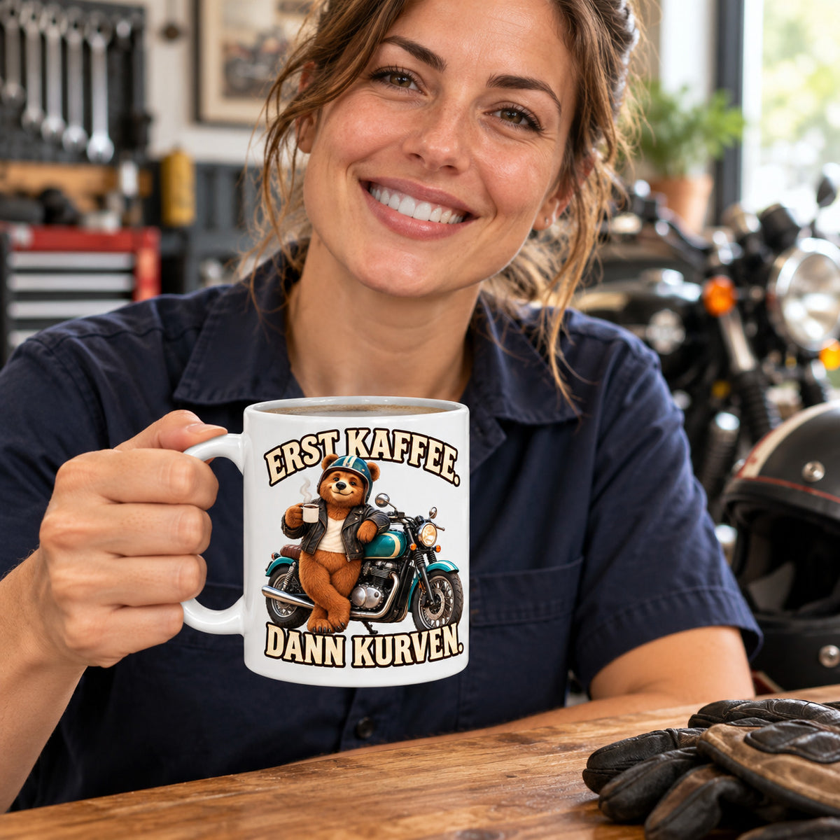 Motorrad Tasse Spruch Keramik 330ml Biker Geschenk beidseitig bedruckt