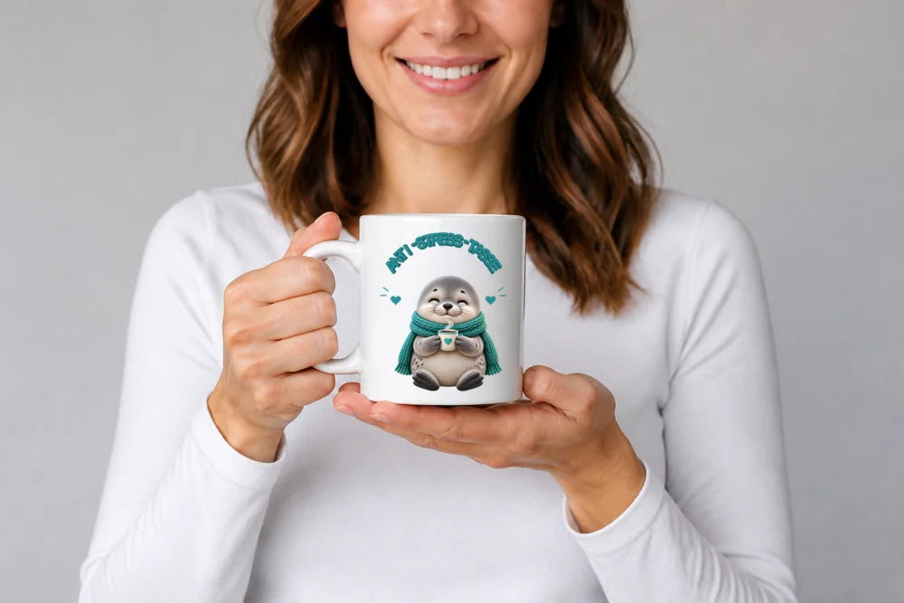 Anti-Stress-Tasse Seehund 325 ml Keramik Kaffeebecher Geschenk - WS-Trend.de