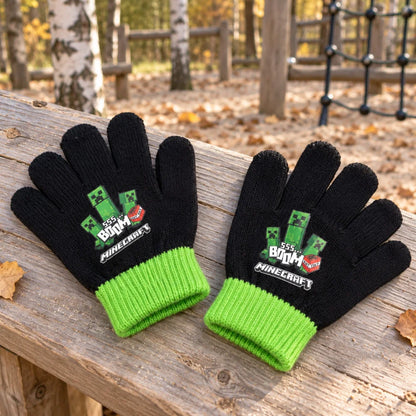 Minecraft Creeper Kinder-Strickhandschuhe Onesize ca. 6–8 Jahre - WS-Trend.de