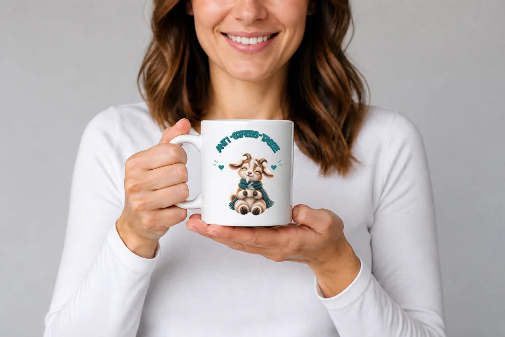Anti-Stress-Tasse Zwergziege 325 ml Keramik Kaffeebecher Geschenk - WS-Trend.de