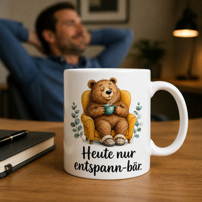 Entspann-Bär Tasse - Geschenkidee mit Spruch - weiß aus Keramik 330 ml - WS-Trend.de