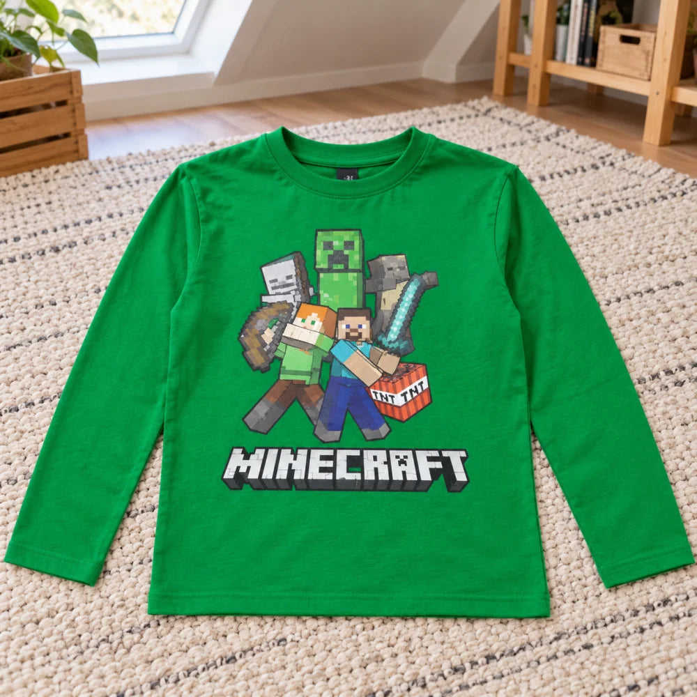 Minecraft Steve Alex Creeper Jungen Langarmshirt Baumwolle Grün oder Schwarz 116–146 - WS-Trend.de
