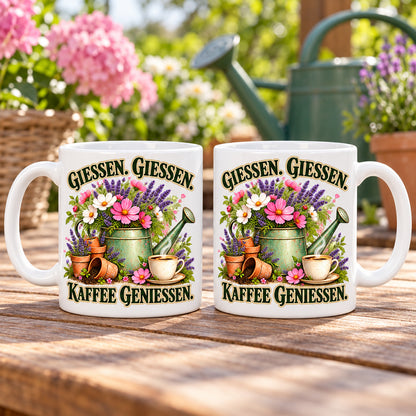 Garten Tasse Spruch Keramik 330ml Geschenk Datscha Schrebergarten bunt