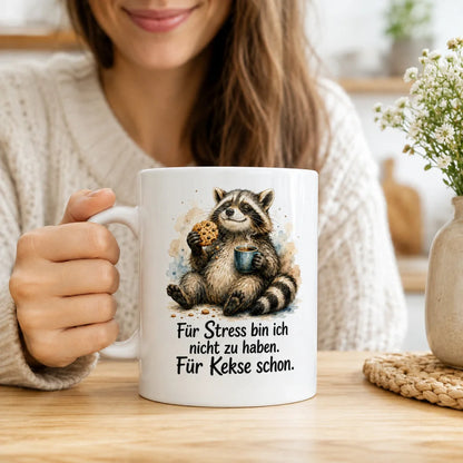 Waschbär Anti-Stress-Tasse - lustiger Spruch - weiß aus Keramik 330 ml - WS-Trend.de