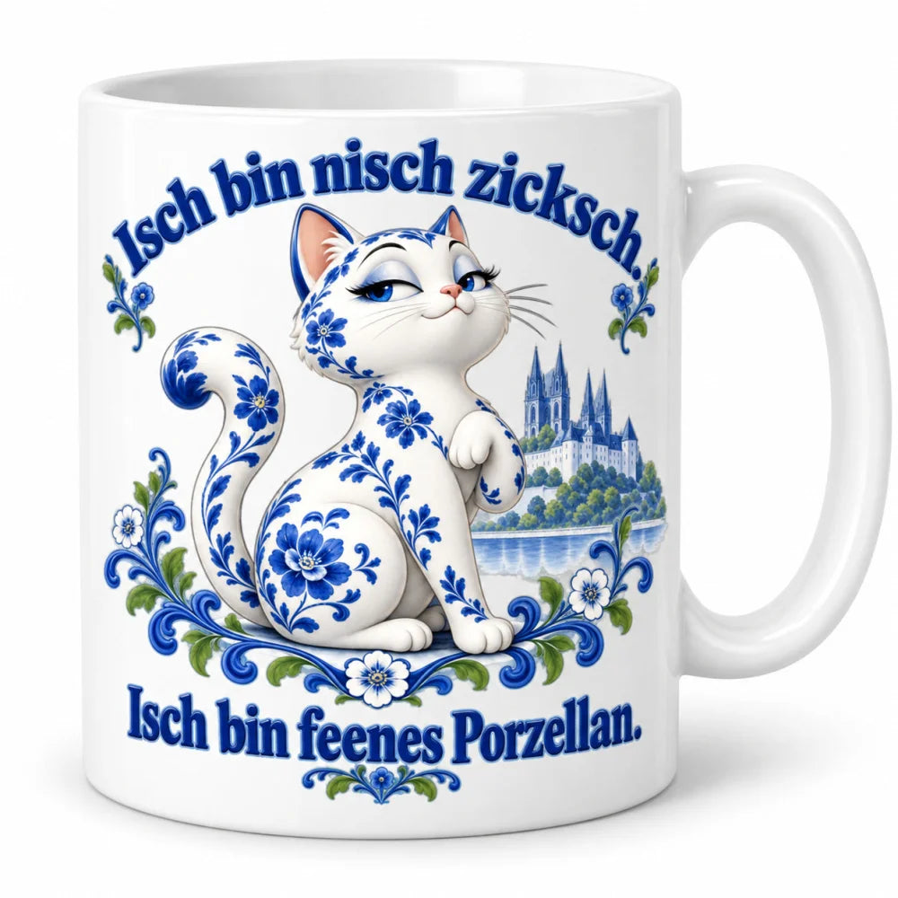 WS-Trend Porzellankatze Tasse sächsischer Spruch Keramik 330 ml lustig - WS-Trend.de
