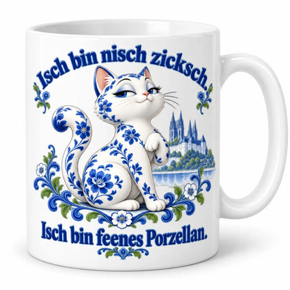 WS-Trend Porzellankatze Tasse sächsischer Spruch Keramik 330 ml lustig - WS-Trend.de