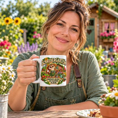 Garten Tasse Spruch Keramik 330ml Geschenk Datscha Schrebergarten bunt