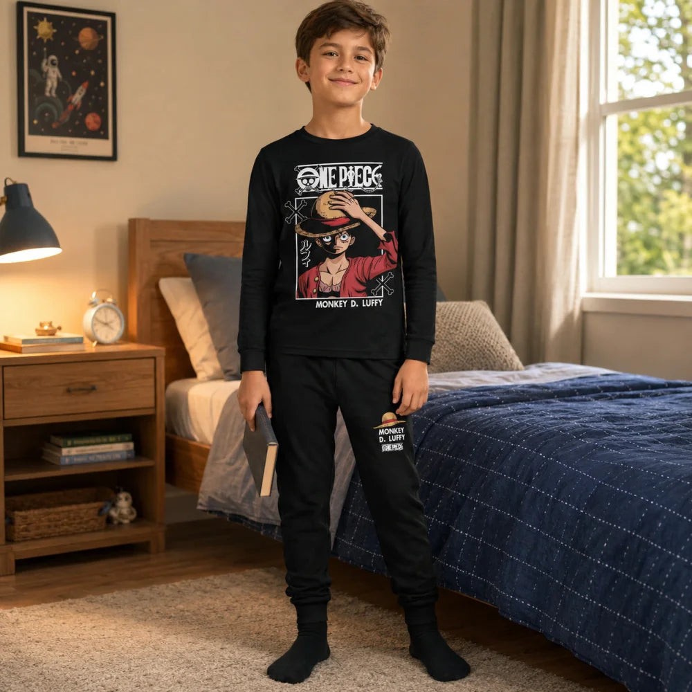 Anime One Piece Ruffy Jungen Schlafanzug Pyjama Shirt Hose Gr. 128-152 - WS-Trend.de