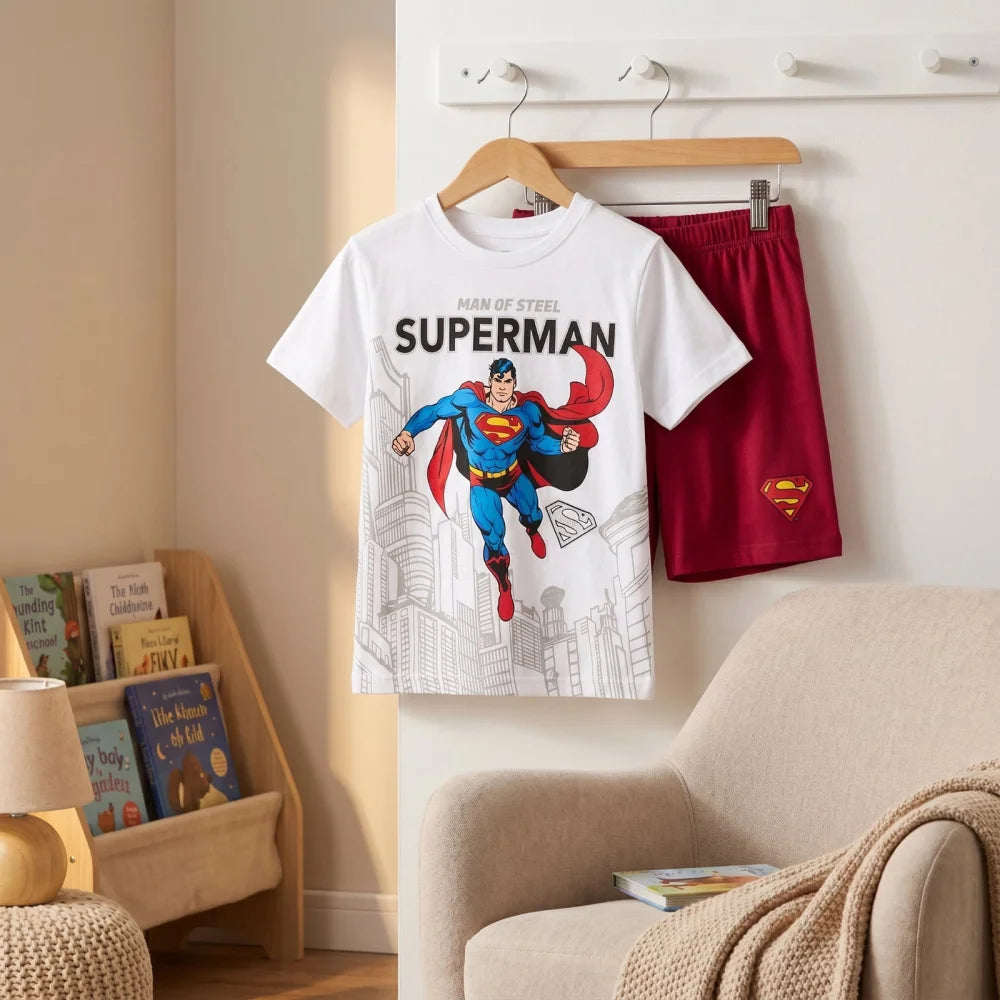 DC Comics Superman Kinder Jugend kurzarm Pyjama Schlafanzug 116-128 Shirt Shorts - WS-Trend.de