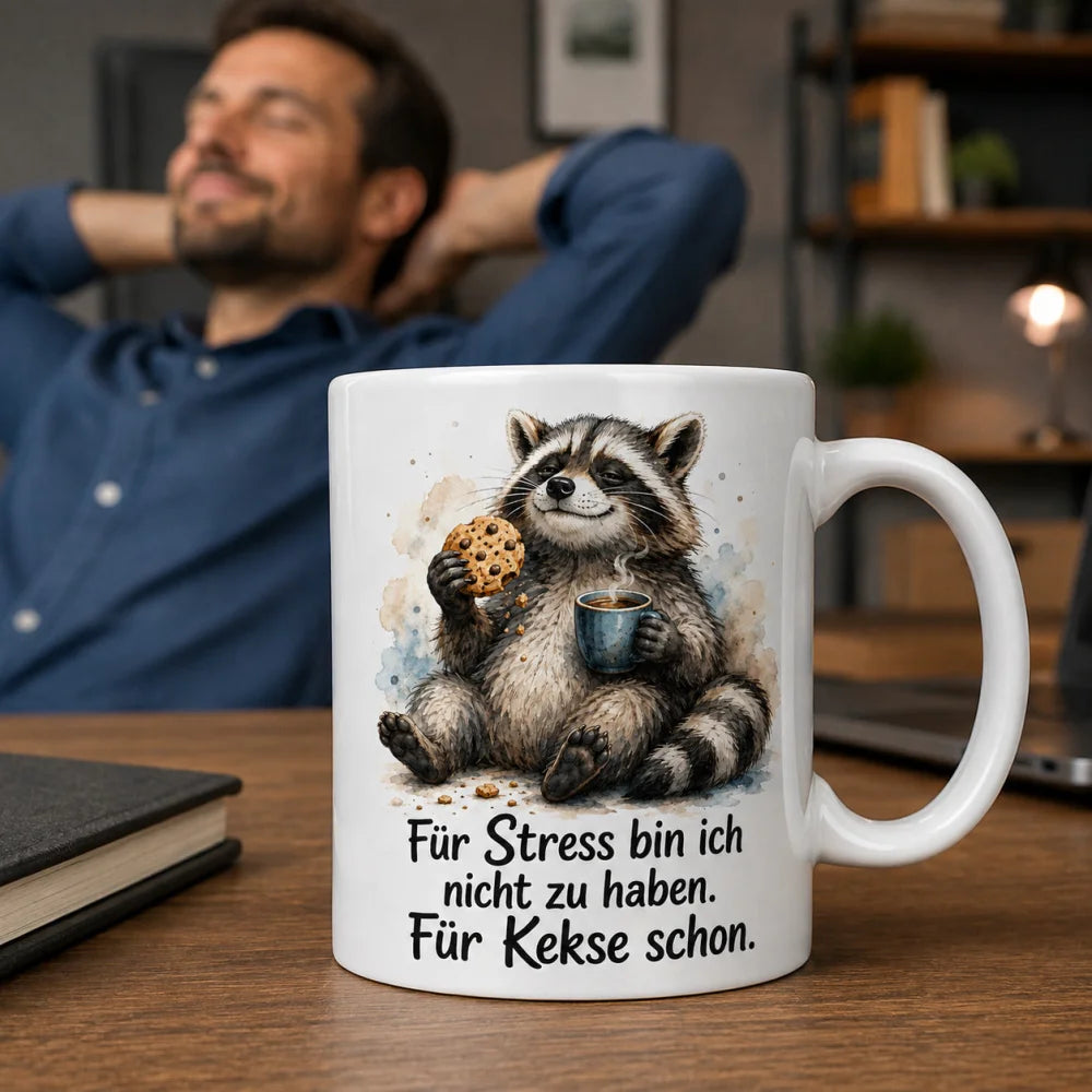 Waschbär Anti-Stress-Tasse - lustiger Spruch - weiß aus Keramik 330 ml - WS-Trend.de